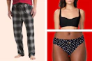 Men's pajama pants + women's bra & underwear