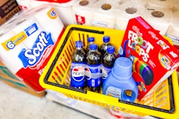 groceries in a yellow shopping basket