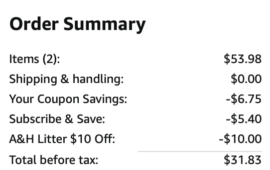 ARM & HAMMER Cat litter Amazon Receipt