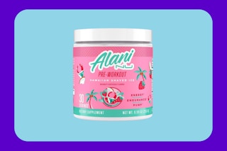 Can of Alani Nu Pre-Workout Powder shaved ice