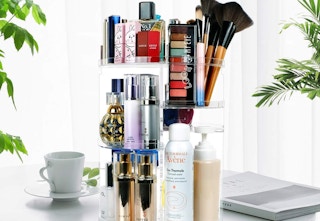 makeup organizers on table