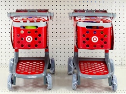 target toy shopping cart set sitting on a shelf