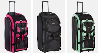 a rolling duffel bag in different colors