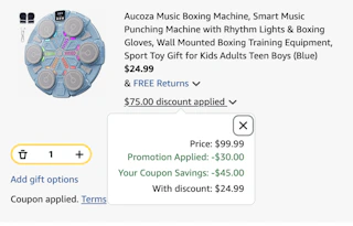 music boxing machine Amazon receipt