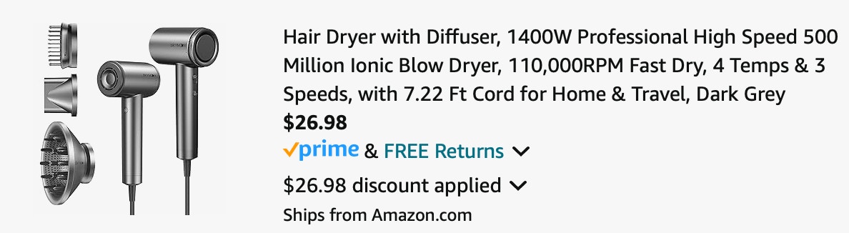 IConic blow dryer Amazon receipt