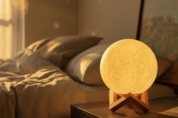 a moon light on a desk