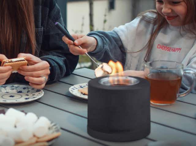 Tabletop Fire Pit With Marshmallow Roasters, Just $39.99 on Amazon card image
