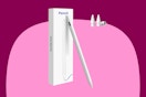 ipad stylus pencil on maroon and pink background