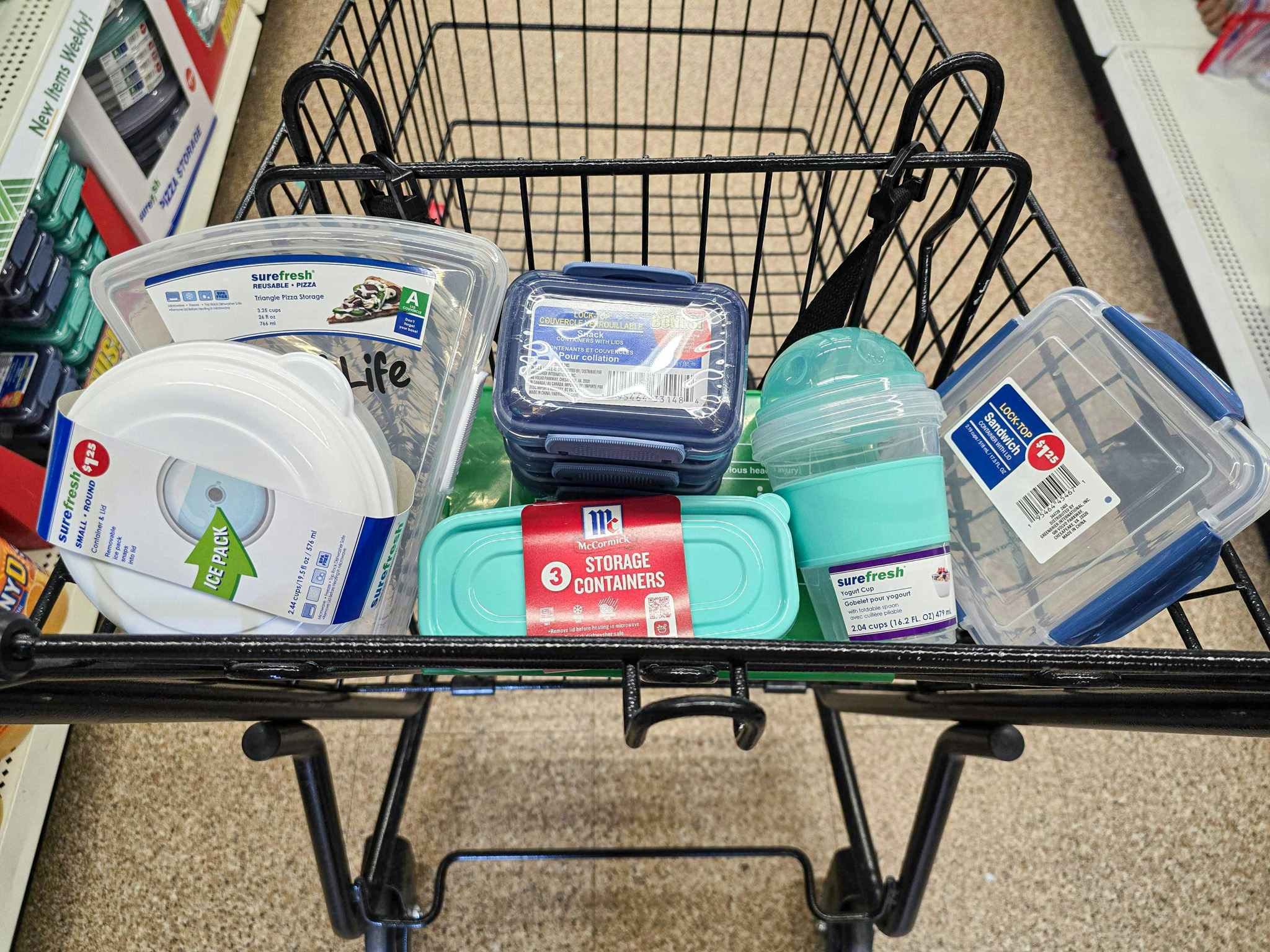 lunch packing containers in a cart