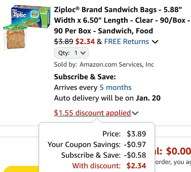 Ziploc Sandwich Bags cart