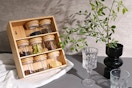 Lifestyle image of the Better Homes & Gardens Glass Jar Set in Bamboo Shelf