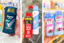 collage image of degree, old spice, secret, and suave deodorant