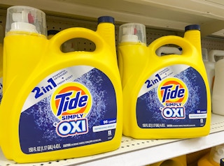 tide simply oxi laundry detergent on a shelf