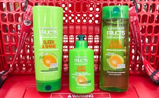 garnier fructis sleek and smooth hair products in a red target cart