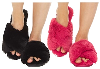 black and pink slippers