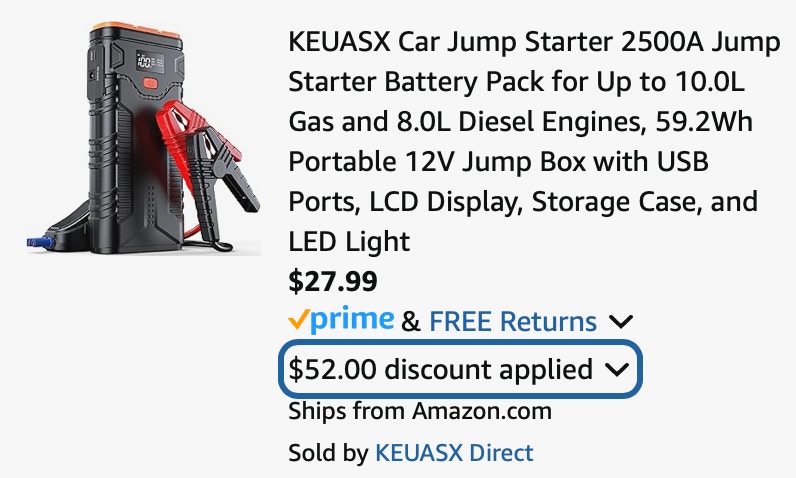 KEUASX Car Jump Starter 2500A Jump Starter Battery Pack for Up to 10.0L 