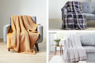 Three lifestyle images of Better Homes & Gardens Throw Blankets (3 different patterns)