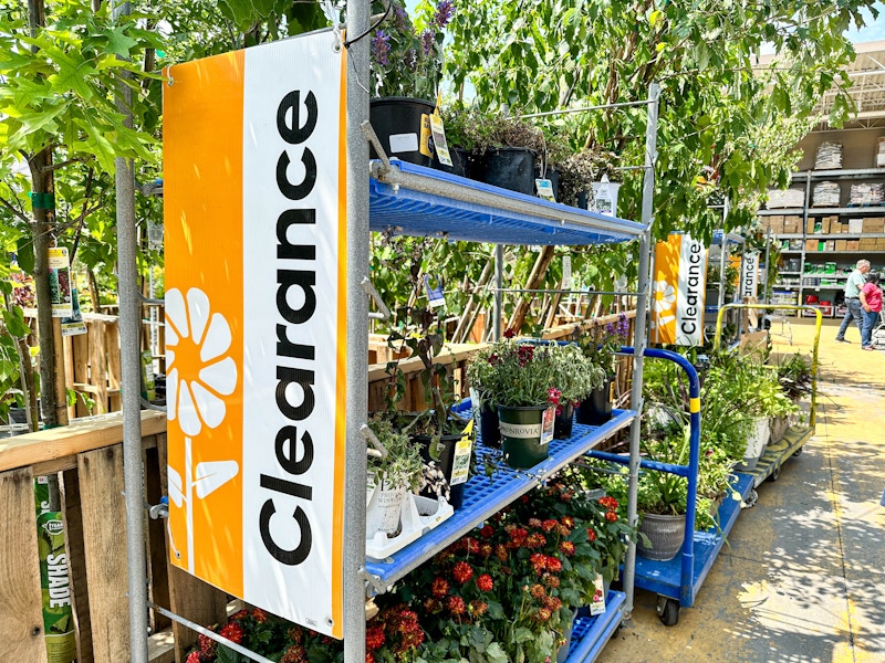 A woman shopping in the garden center plant clearance area