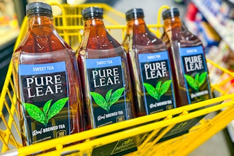 pure leaf iced teas in a yellow shopping cart