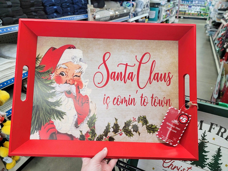 serving tray that says "santa claus is coming to town"