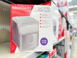 silver Frigidaire Ice Maker on Walmart shelf