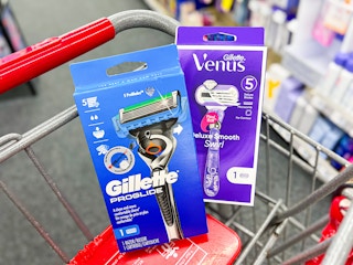 one Gillette and one Venus razor in shopping cart