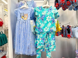 disney pajamas sitting on a target shelf