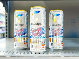 3 Celsius Snowball Frost cans on shelf at Walmart