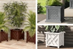 3 lifestyle images of Pure Garden planters in 3 different colors
