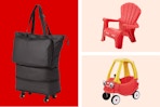 Rolling tote bag, Kids Adirondack Chair and a Little Tikes Cozy Coupe