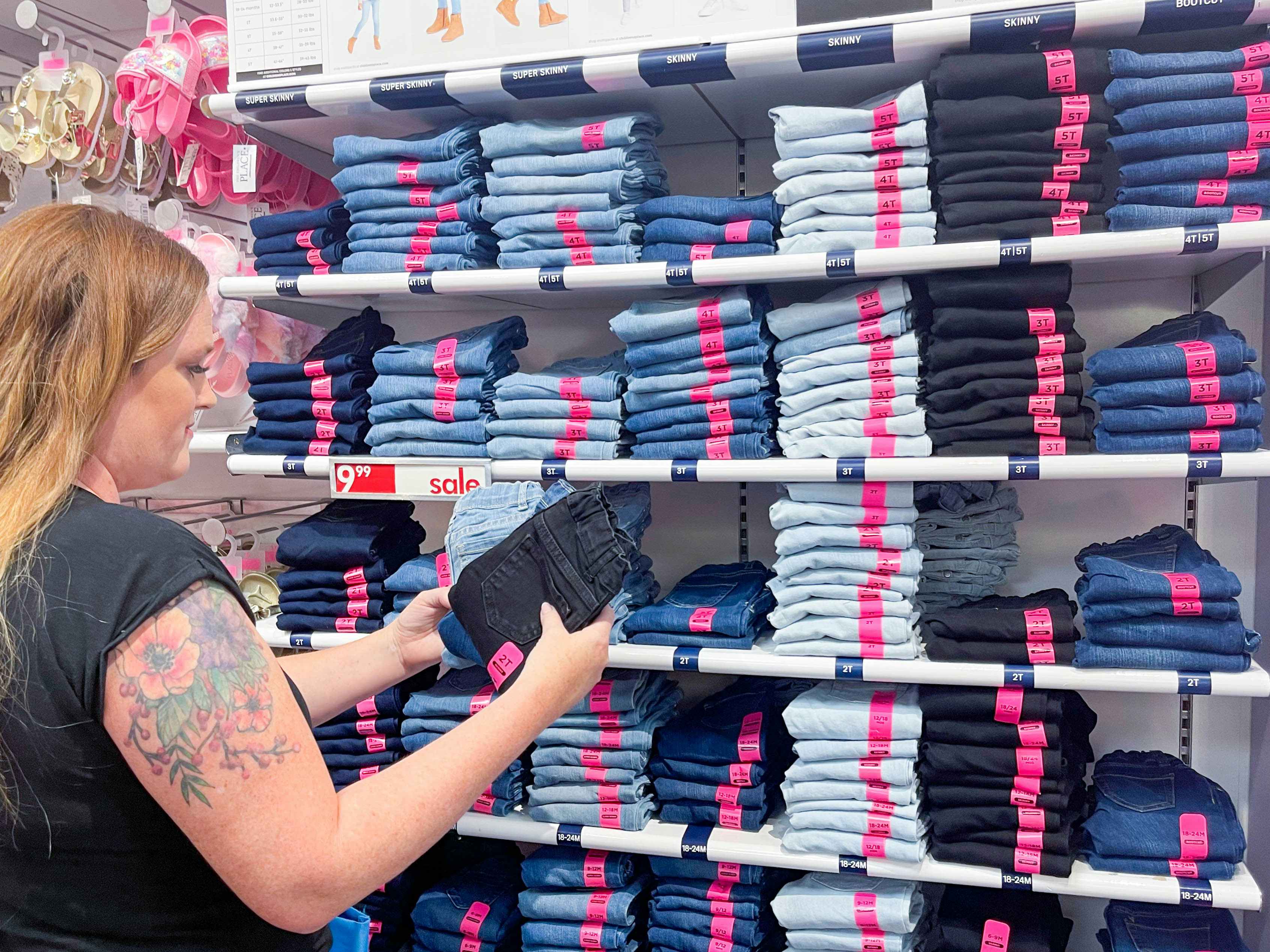 shelves on jeans in store