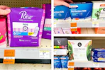 collage with poise, l., and walgreens feminine care products