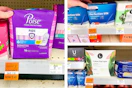 collage with poise, l., and walgreens feminine care products