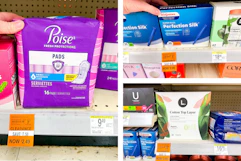 collage with poise, l., and walgreens feminine care products