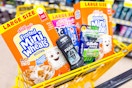 kellogg's, axe, gillette, crest products in a dollar general shopping cart