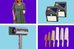 women's dress, solar lights, ionic hair dryer, carote knife set