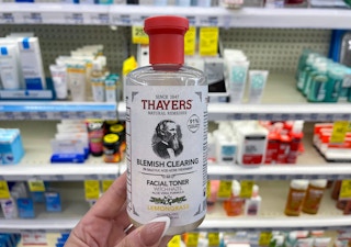 thayers toner held in hand in skin care aisle