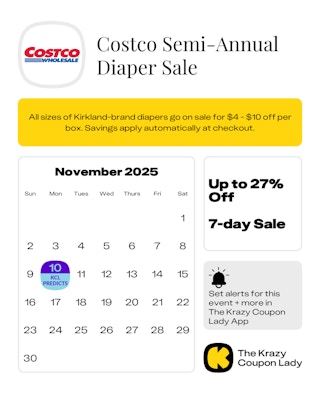 Costco Diaper Sale predicted start date of November 10, 2025