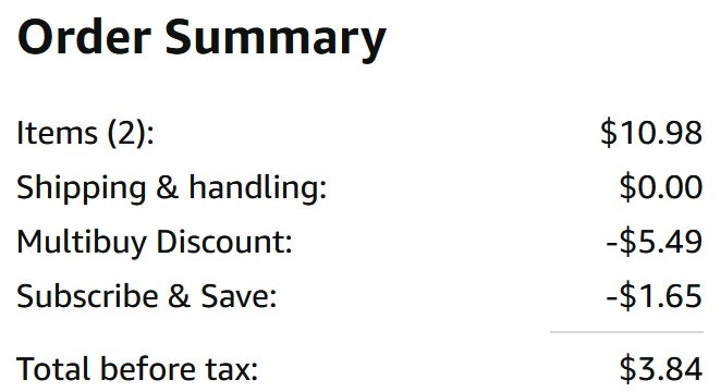 an amazon order summary ending in $3.84