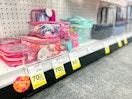 clearance tags on a shelf