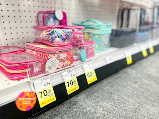 clearance tags on a shelf