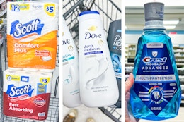 collage with scott, dove, and crest products