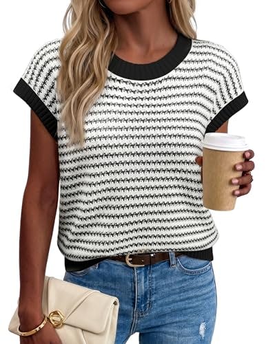 Women's Short Sleeve Striped Sweater