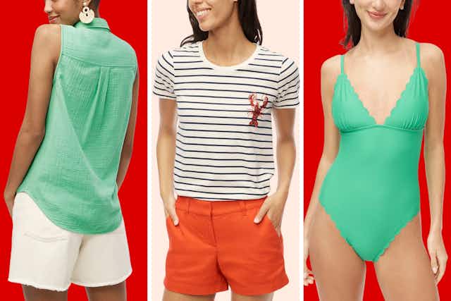 Up to 70% Off at J.Crew Factory: $15 Sandals, $30 Swimsuits, $40 Dresses card image