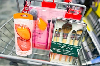 ecotools and real techniques beauty tools in a cart
