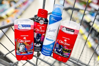 secret and old spice deodorants in a cart