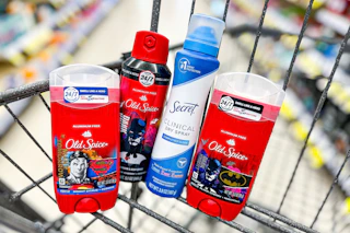 secret and old spice deodorants in a cart