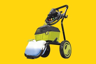 sun joe washer on yellow background