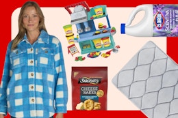 women's shacker, Sargento crackers, play-doh, clorox bleach, bath mat