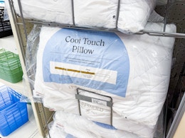 threshold cool touch bed pillows sitting on a target shelf